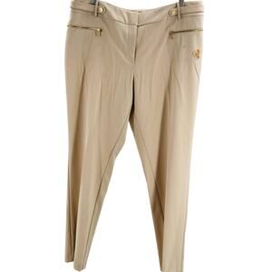 CALVIN KLEIN SZ 16 tan straight leg gold zipper flat front NWT B56